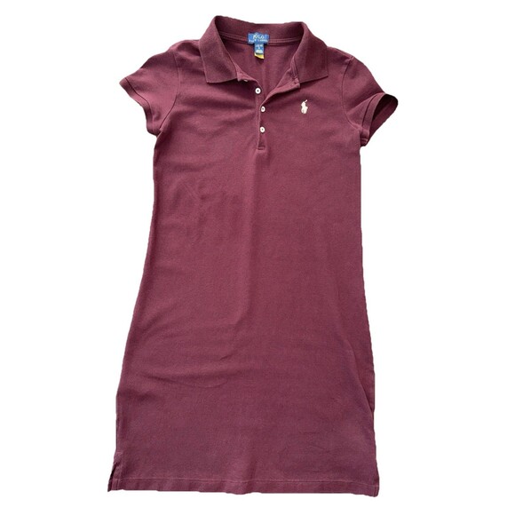 Polo Ralph Lauren Girls Burgundy Polo Shirt Dress L (12–14) Cotton Stretch Logo - Picture 1 of 10